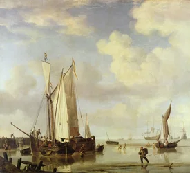 Niederländische Schiffe an der Küste und badende Männer, 1661